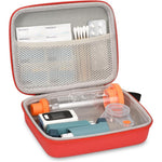 Klawdsky hard travel case for asthma inhaler front view red protective medical pouch