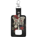 Gomyblomy skull roses asthma inhaler holder keychain front view showing gothic pattern