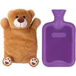 HomeTop Premium Classic Rubber Hot or Cold Water Bottle front view with bear cover
