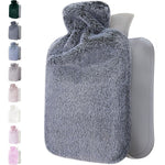 Qomfor hot water bottle with soft dark grey faux fur cover front view