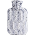 Samply Hot Water Bottle front view showing the light blue furry cover and leak-proof stopper cap.
