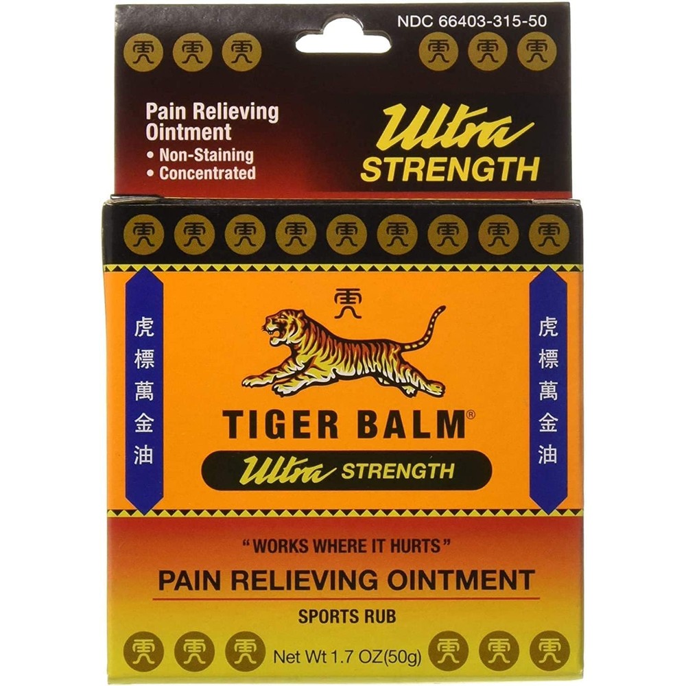 Tiger Balm Sport Rub Ultra Strength Pain Relieving Ointment front view pack of three