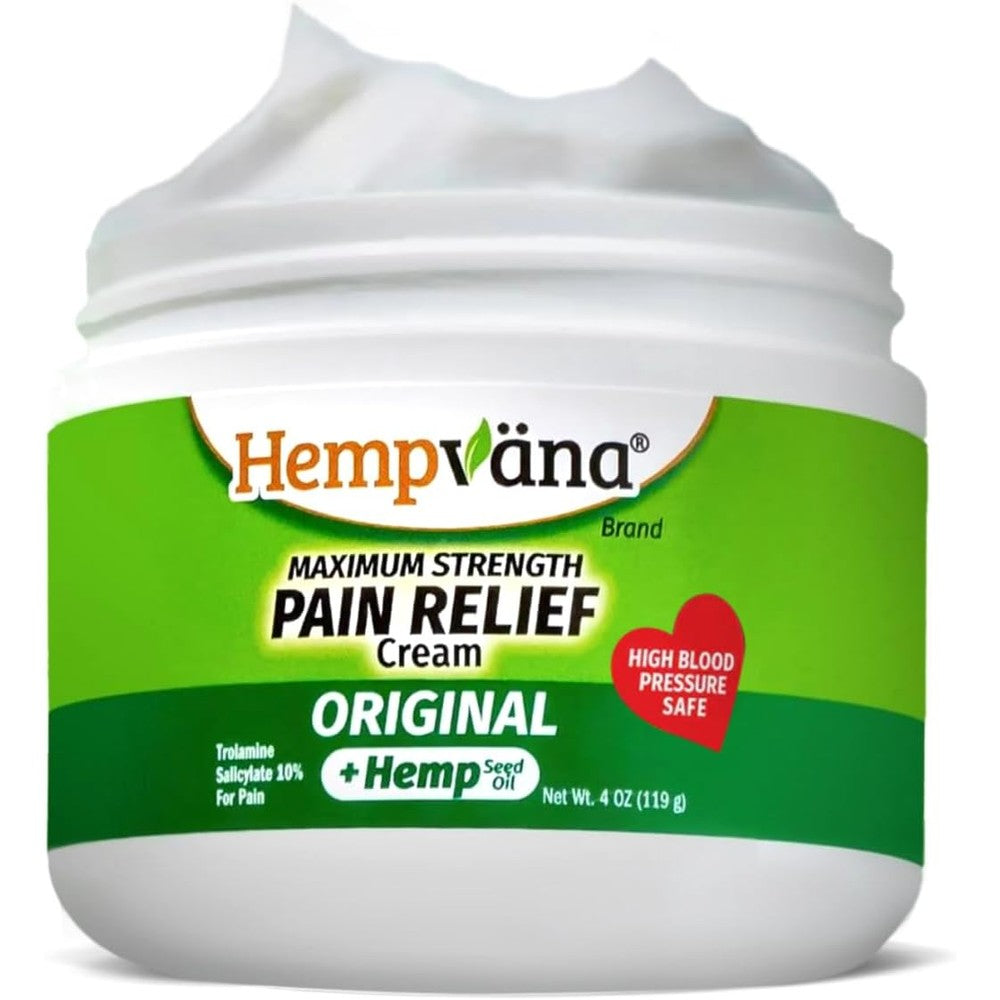 Hempvana Maximum Strength Relief Cream 4 Ounce jar front view showing packaging