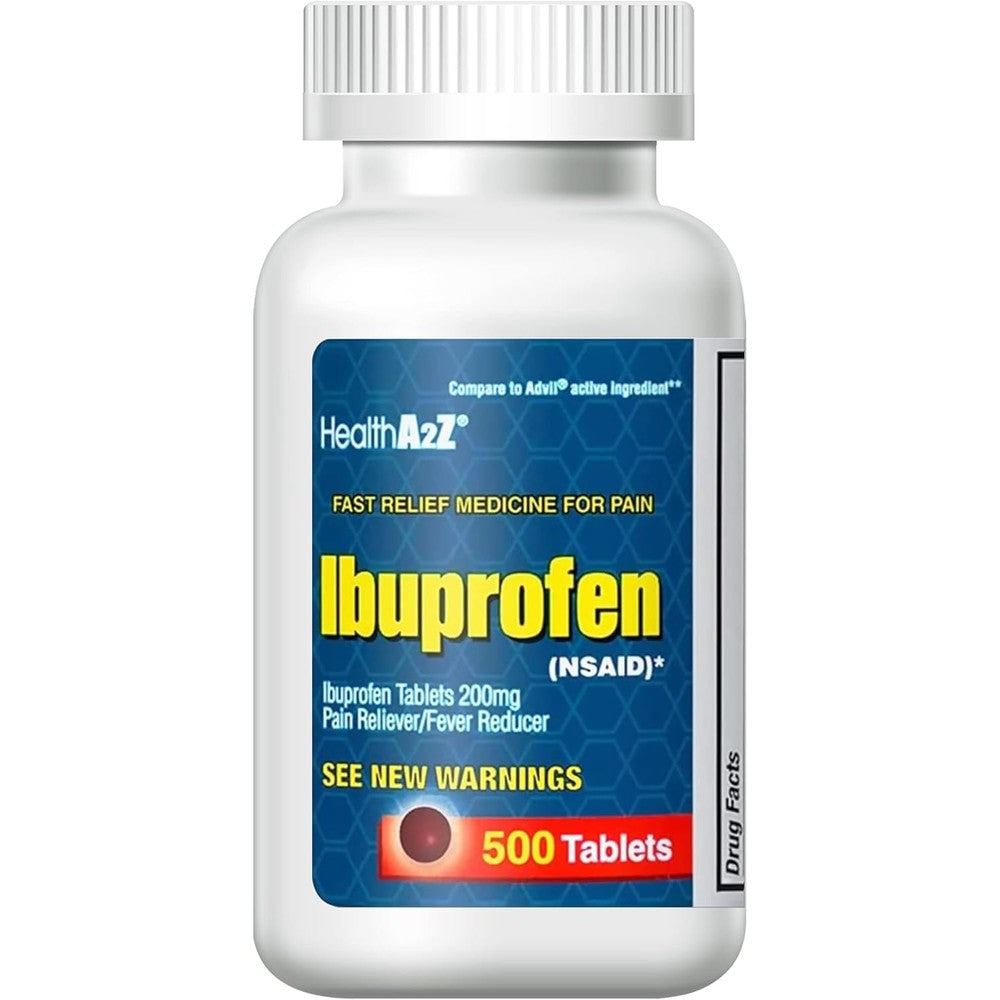 HealthA2Z® Ibuprofen 200mg | 500 Counts | Pain Relief | Body Aches | Headache | Arthritis | Cramps | Back Pain | Fever Reducer… (500 Count)