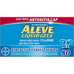 Aleve Naproxen Sodium Liquid Gels packaging front view for over the counter pain relief