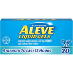 Aleve liquid gels pack of 3 front view showing 220 mg naproxen sodium boxes for pain relief