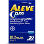 Aleve PM pain relief and nighttime sleep aid twenty count front box view