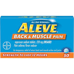 Aleve Back and Muscle Pain tablets 50 count front packaging