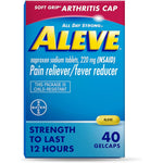 Bayer Aleve Gelcaps 40 Count front view bottle packaging for long lasting pain relief