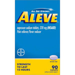 Aleve Naproxen Sodium 220 mg 90 caplets front bottle view for authentic pain relief