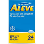 Aleve Pain Relief Naproxen Sodium 24 Count front box view for long lasting relief
