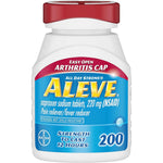 Aleve Naproxen Sodium pain reliever twin pack front view showcasing two bottles of two hundred caplets each