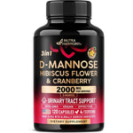 NutraHarmony D-Mannose 2000 Milligram front view bottle showing 120 vegan capsules for urinary tract health.
