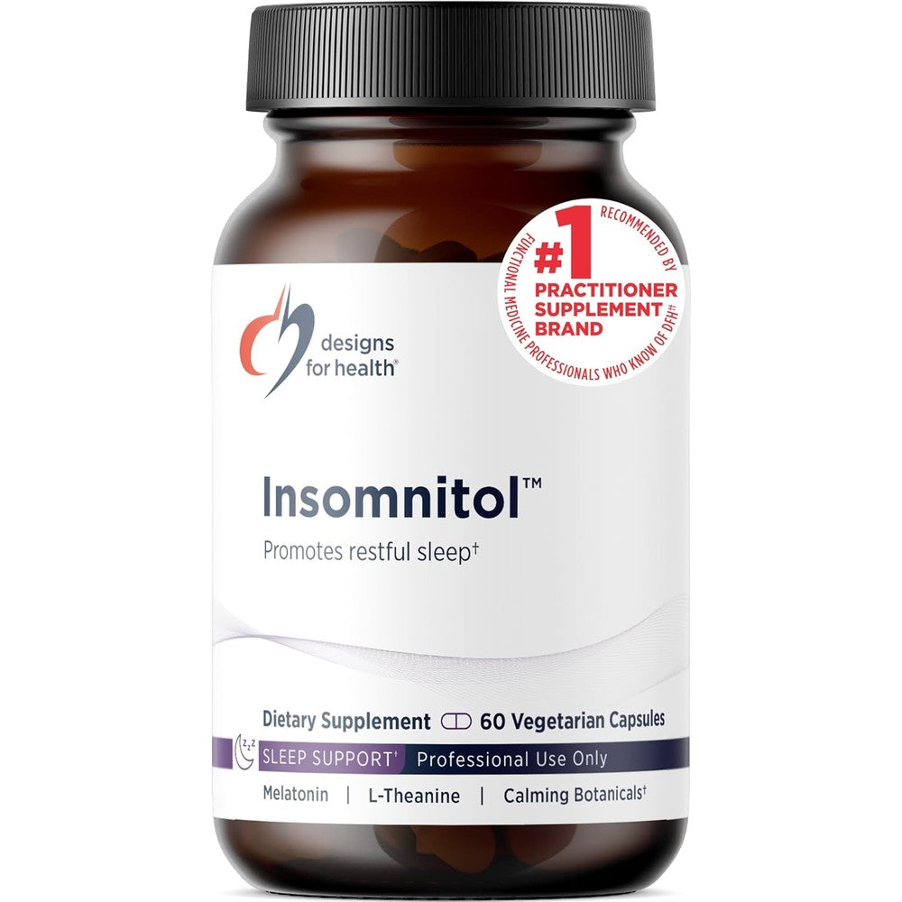 Designs for Health Insomnitol 60 capsules front view professional sleep aid bottle