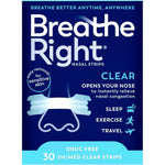Breathe Right Clear Nasal Strips 30 count front box view for snoring relief