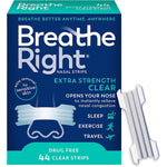 Breathe Right Extra Strength Nasal Strips 44 count front packaging for congestion relief.