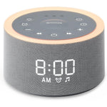 Dreamegg D1+ Sound Machine front view showing digital clock and sleek grey finish.