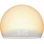 HOUSBAY Sunrise Alarm Clock front view showing fabric finish and digital display.