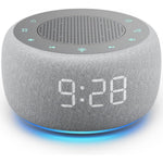 Buffbee 2-in-1 Alarm Clock and Sound Machine front view in grey fabric.