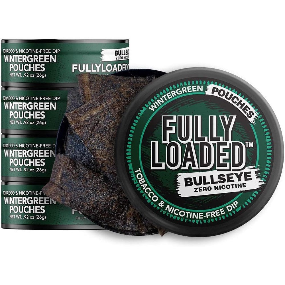 Fully Loaded Bullseye Wintergreen Pouches 5 Pack front view tobacco free dip