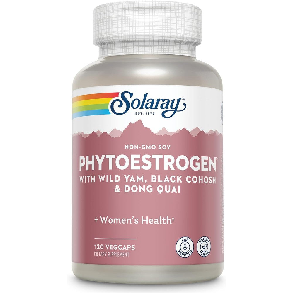 Solaray PhytoEstrogen 120 capsules front bottle view for menopause support