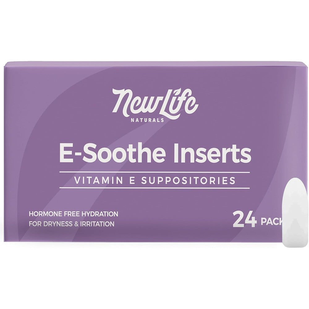 NewLife Naturals Vitamin E Suppositories ESoothe 24 inserts front view pack for menopause relief