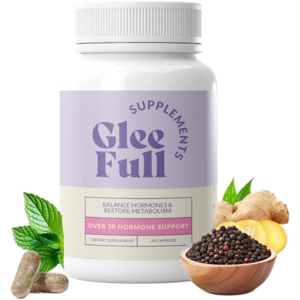 Gleefull Over 30 Hormone Support bottle front view for menopause relief.