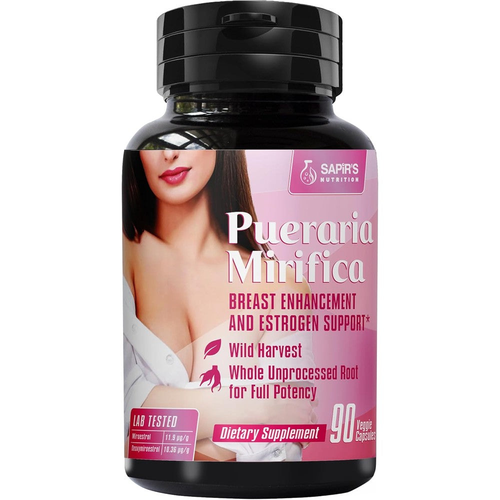 Sapir's Nutrition Pueraria Mirifica 2000mg capsules front view for breast enhancement.