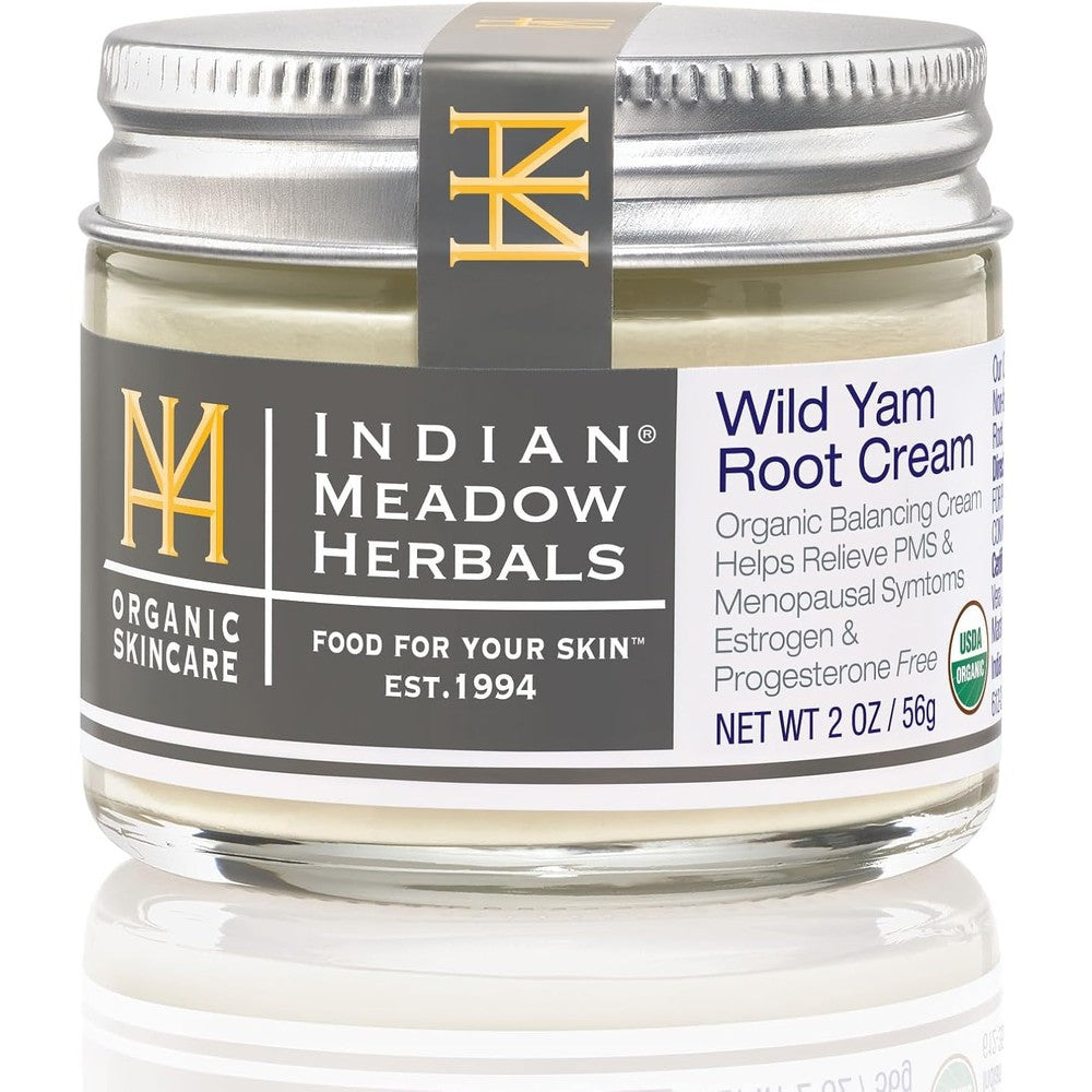 Indian Meadow Herbals Wild Yam Root Cream 2 ounce jar front view organic hormone balance