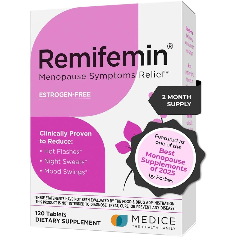 Remifemin Menopause Symptoms Relief box front view for natural hot flash management.
