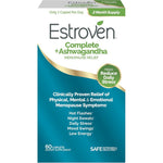 Estroven Complete plus Ashwagandha 60 caplets front packaging for menopause relief.