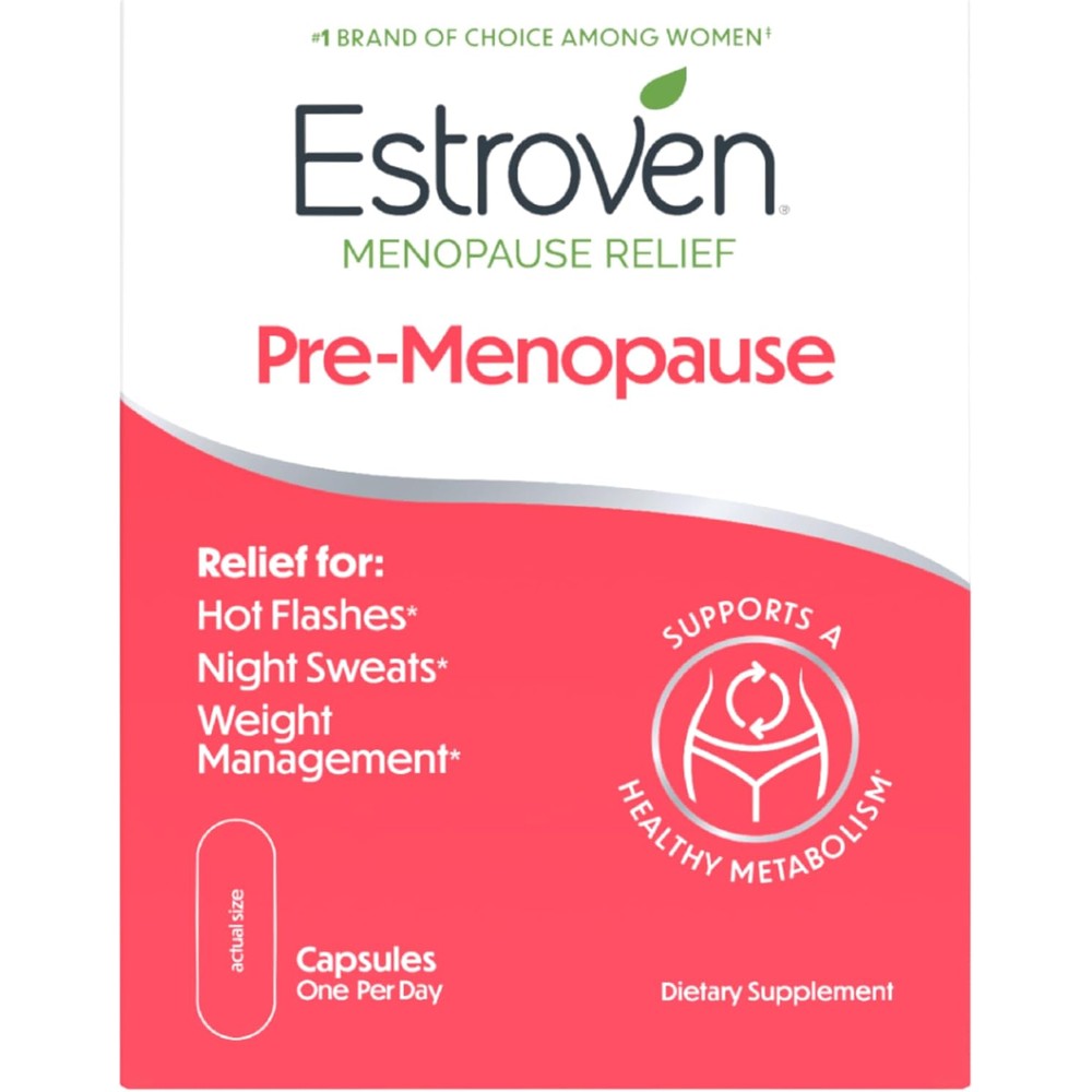 Estroven Pre-Menopause Relief 30 capsules front view packaging.