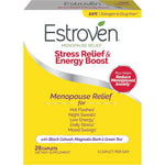 Estroven Menopause Relief Stress Relief and Energy Boost 28 Count front packaging.