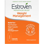 Estroven Menopause Relief Weight Management 30 count box front view for metabolism support.