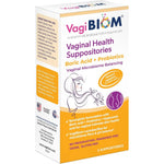 VagiBiom Boric Acid Suppositories front packaging view for vaginal health.