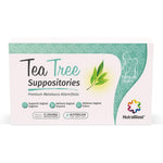 NutraBlast Tea Tree Oil Suppositories 12 Count front packaging for feminine hygiene.