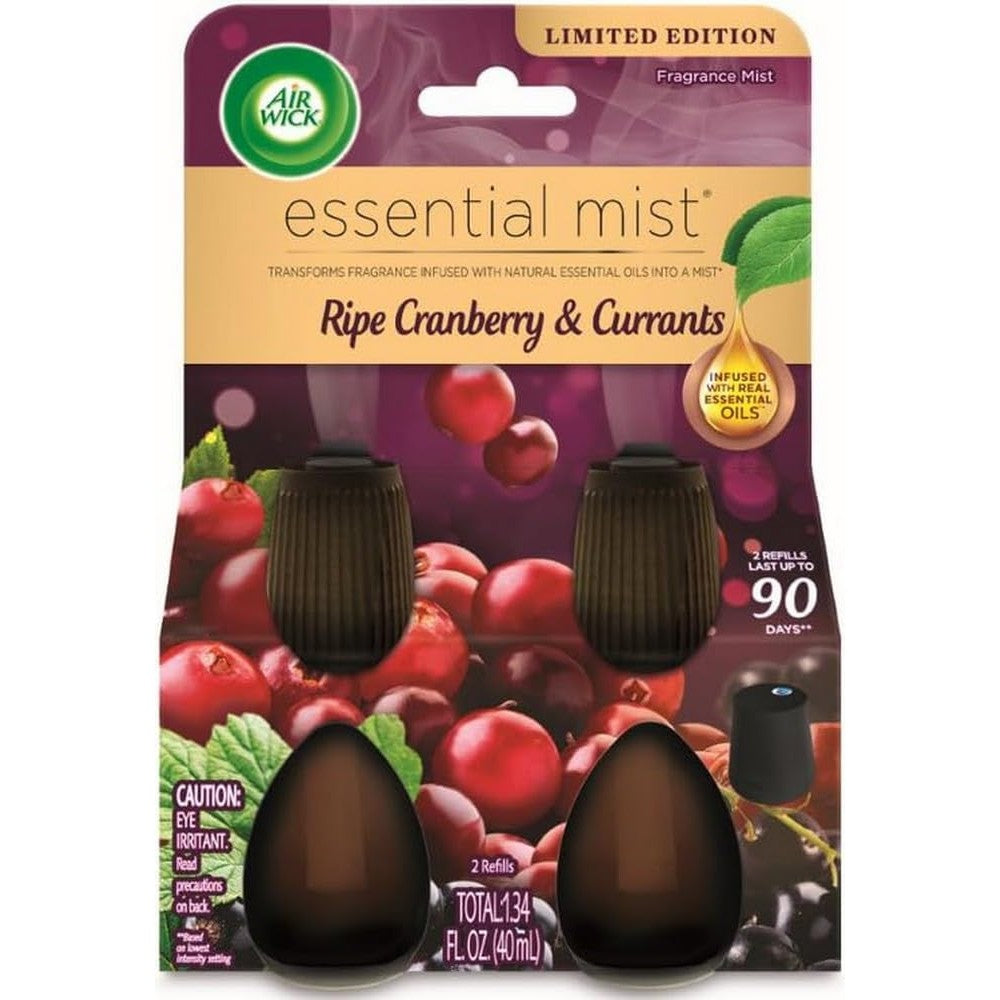Air Wick Essential Mist Ripe Cranberry and Currants twin refill pack front view.