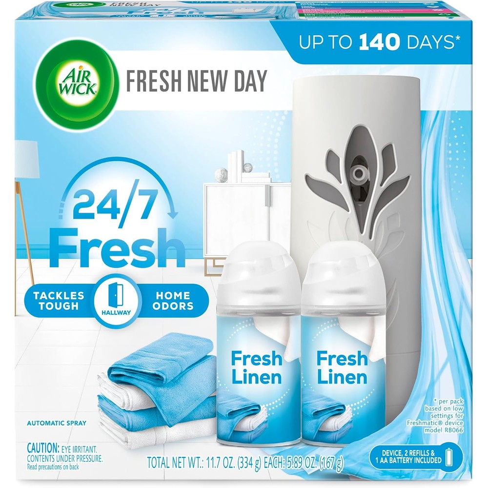 Air Wick Freshmatic Automatic Spray Starter Kit front view fresh linen scent