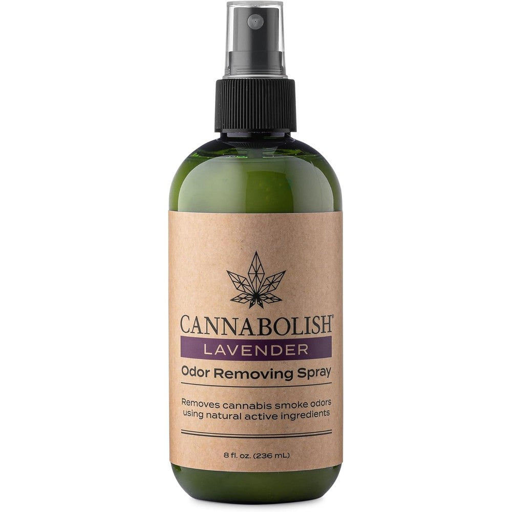 Cannabolish Lavender Smoke Odor Eliminator Spray front view 8 fluid ounce bottle