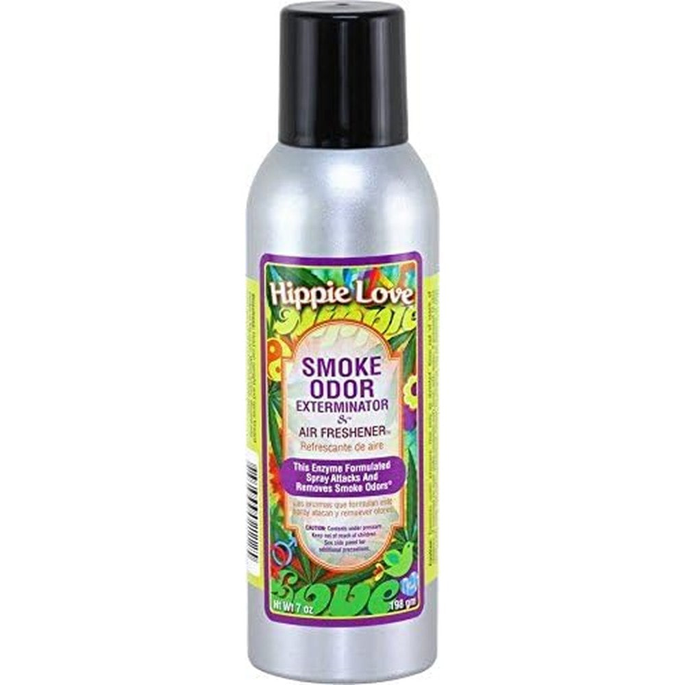 Tobacco Outlet Products Smoke Odor Exterminator Hippie Love spray bottle front view for smoke odor elimination.