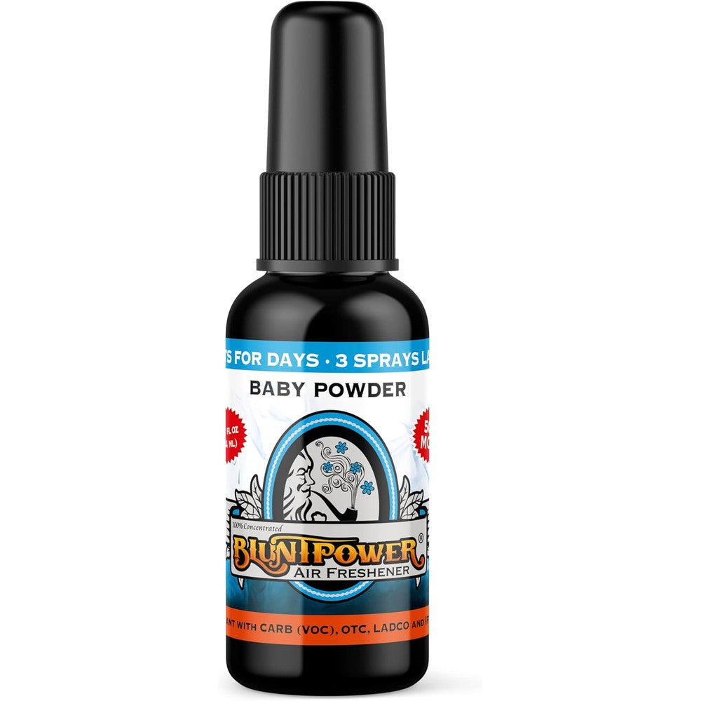 BluntPower Baby Powder Concentrated Air Freshener front view premium oil spray