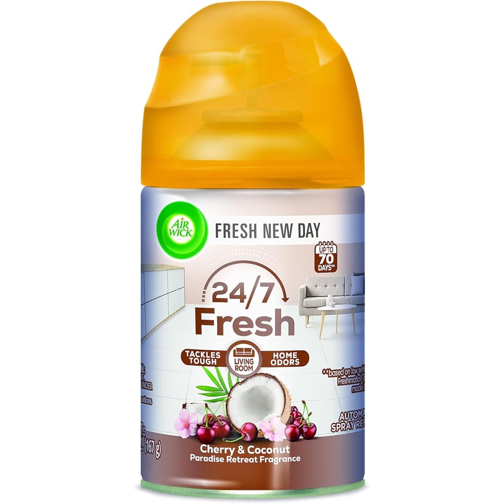 Air Wick Paradise Retreat Automatic Air Freshener Spray Refill front view.