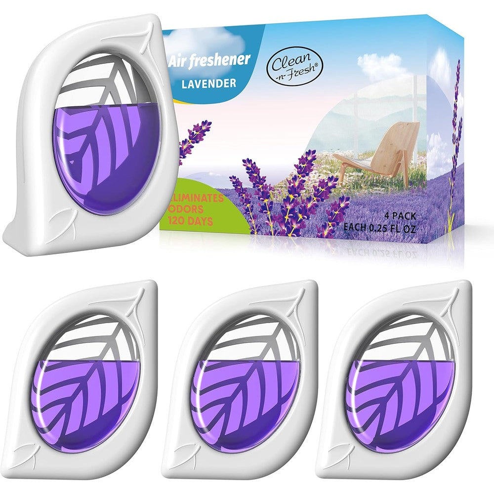 Clean-n-Fresh Lavender Air Freshener 4 Pack front view for home odor removal.