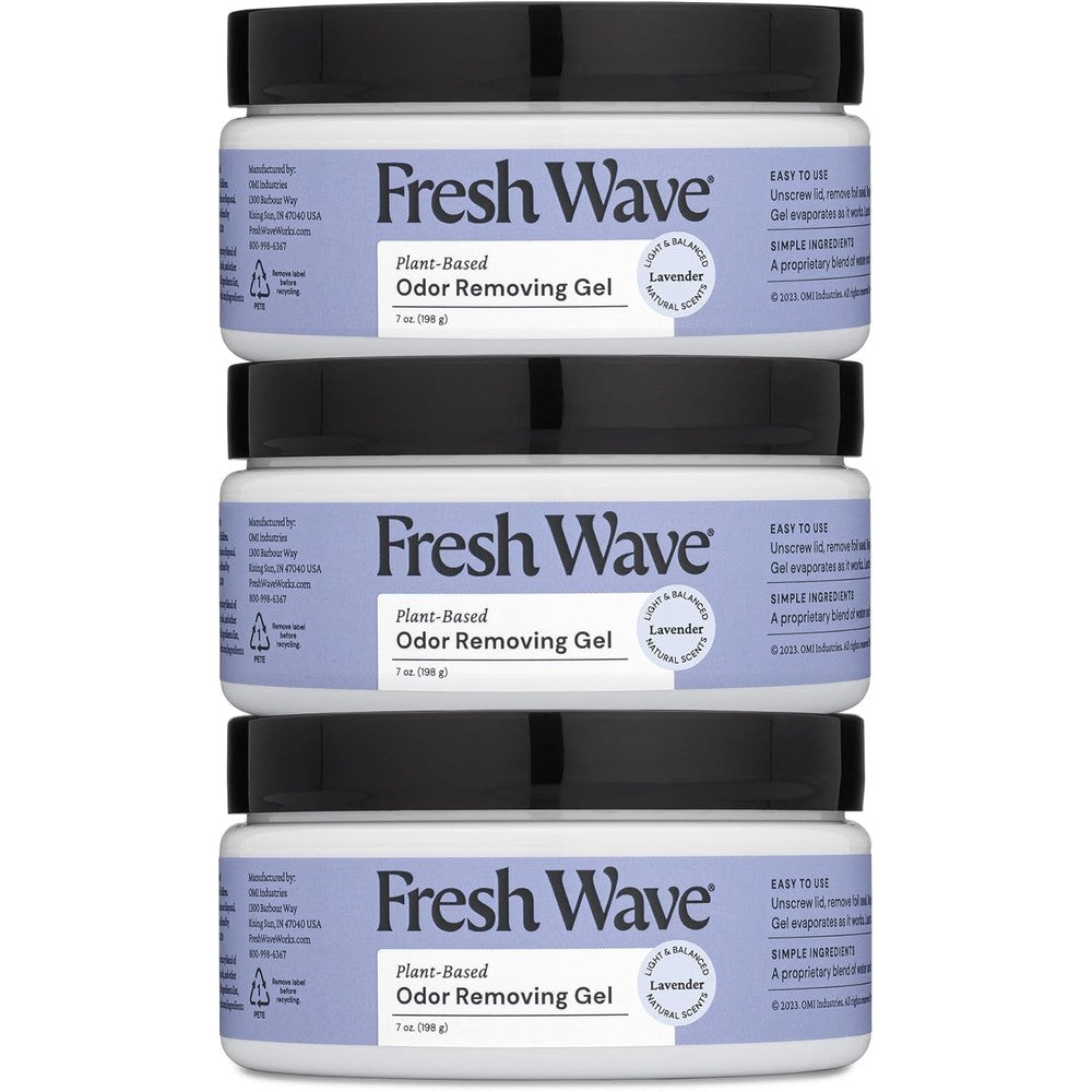 Fresh Wave Lavender Odor Removing Gel 3 Pack front view for home air purification