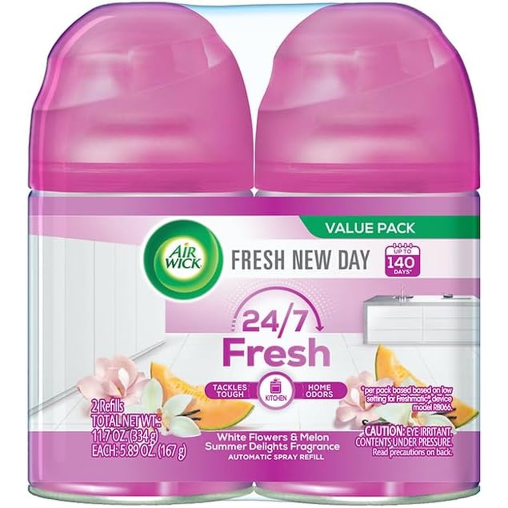 Air Wick Automatic Air Freshener Spray Refill 2 Count Summer Delights front view essential oils