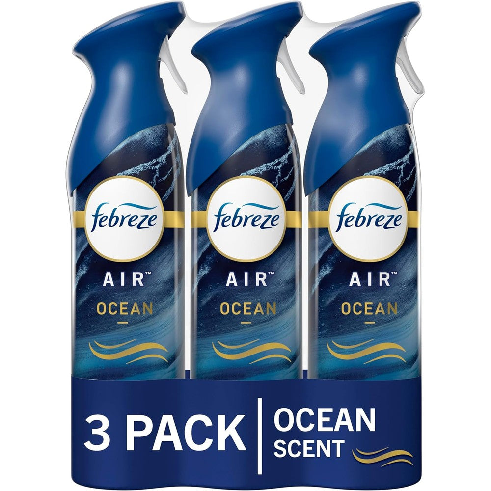 Febreze Air Mist Ocean Scent 3-pack front view for odor elimination
