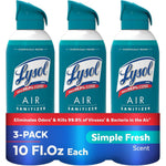 Lysol Air Sanitizer Spray three pack front view for air purification.