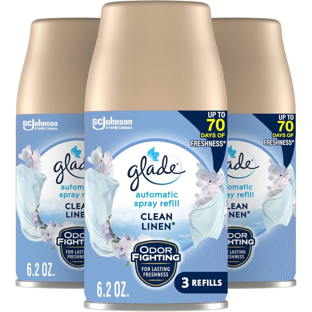 Glade Automatic Spray Air Freshener Refill Clean Linen 3 Count front view