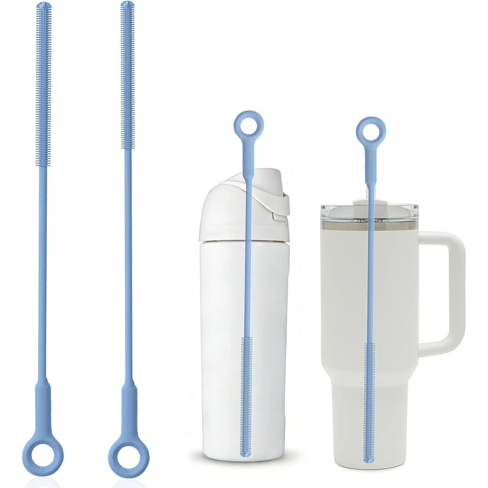 Raymeefa silicone straw cleaner brush set in blue showing the front view of two cleaning tools.