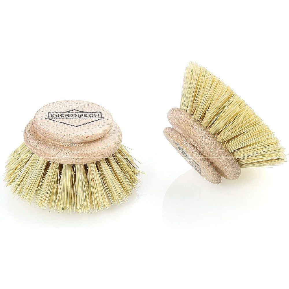 Küchenprofi 2-Pack Replacement Brush Refill front view of natural fiber heads.